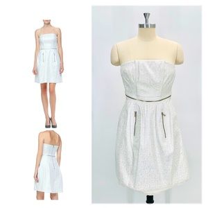 Yoana Baraschi Winter White Silver Strapless Brocade Dress Size 0 NWT